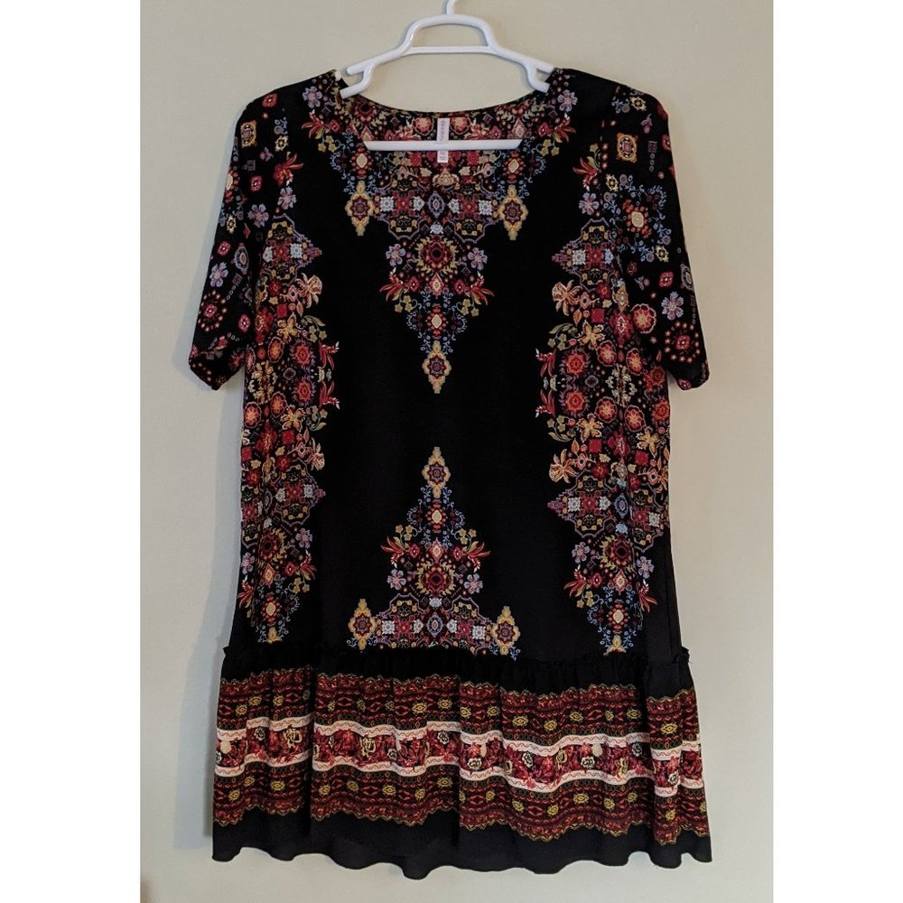 Xhilaration  Ethnic Print Black Low Waist Dress